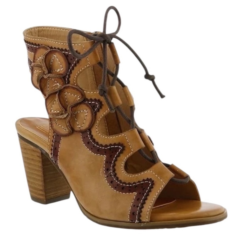 L'Artiste Spring Step Alejandra Leather Lace Up Heel Sandal Floral US Size 9